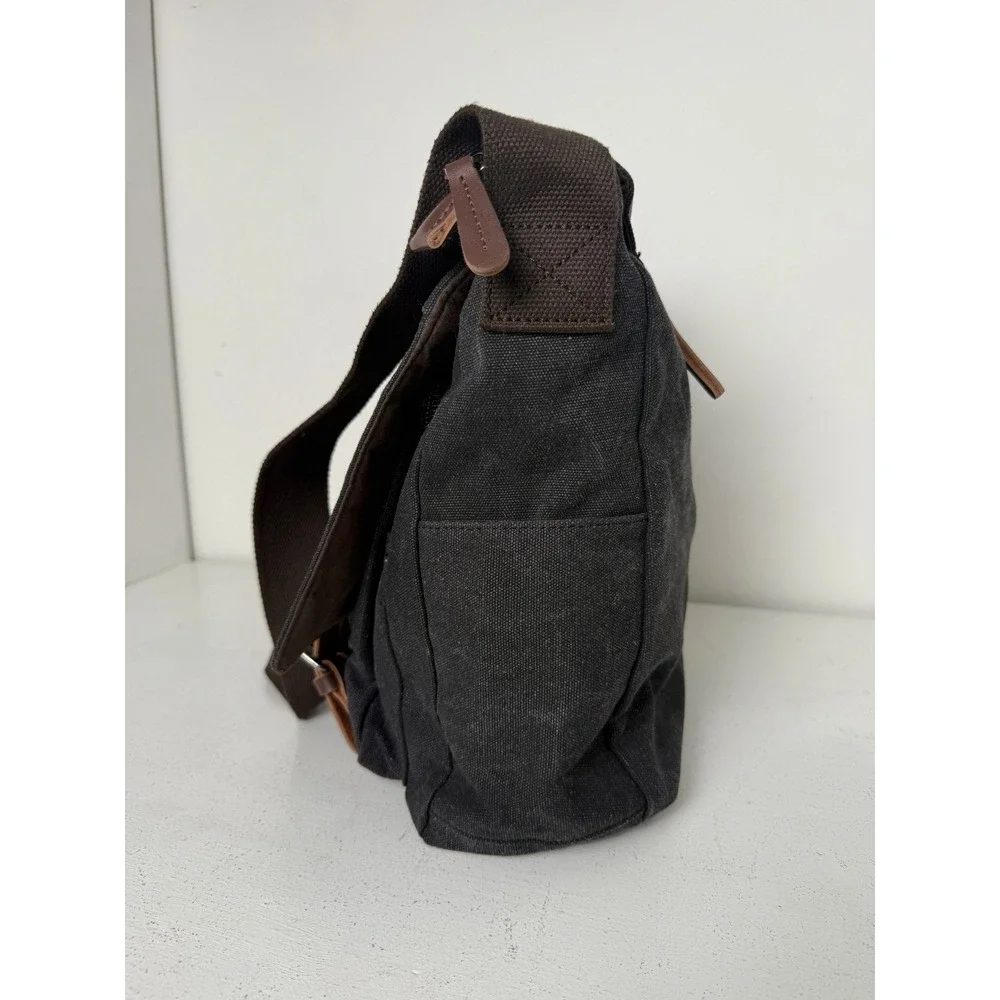 Canvas Messenger Bag Charcoal Gray Crossbody Laptop Satchel Multi-Pocket Utility